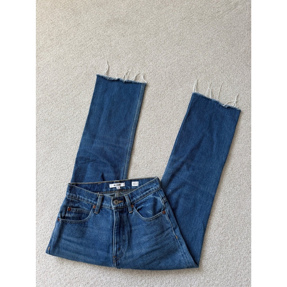 RE/DONE 70's Crop Boot Jeans Size 25 Blue Raw Hem Straight